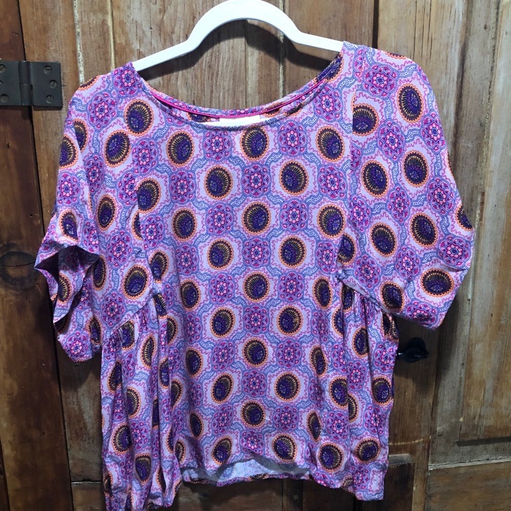 Anthropologie Maeve Milla print top WOMENS XS Pink Medallion - Picture 6 of 10